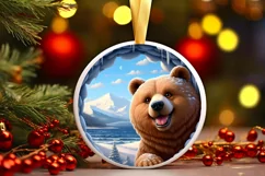 Snow Wall Bear Round Ornament Sublimation PNG Product Image 3