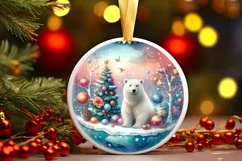 Colorful Winter Polar Bear Round Ornament Product Image 3