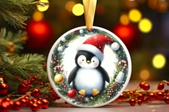 Penguin Round Ornament Sublimation PNG Product Image 3