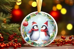 Penguin Round Ornament Sublimation PNG Product Image 3