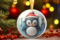 Round 3D Penguin Christmas Ornament PNG Product Image 3