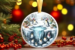 Winter Scene with Penguins Christmas Ornament Sublimation Product Image 3