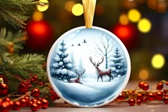 3D Winter Reindeer Round Ornament Sublimation PNG Product Image 3