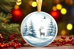 3D Winter Reindeer Round Ornament Sublimation PNG Product Image 1