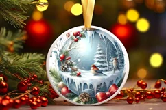 3D Winter Birds Round Ornament Sublimation PNG Product Image 1