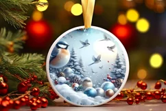 3D Winter Birds Round Ornament Sublimation PNG Product Image 1