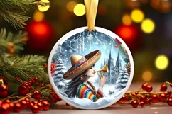 3D Winter Mexican Person Round Ornament Sublimation PNG Product Image 1