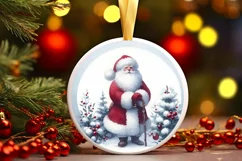 Santa Winter Scene Round Ornament Sublimation PNG Product Image 3