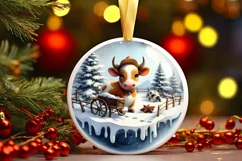 3D Winter Cowboy Round Ornament Sublimation PNG Product Image 1