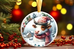 3D Winter Cowboy Round Ornament Sublimation PNG Product Image 1