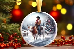 3D Winter Cowboy Round Ornament Sublimation PNG Product Image 1