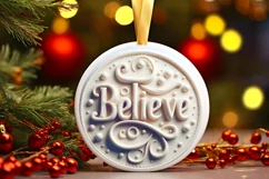 3D BELIEVE Round Ornament Sublimation PNG Product Image 3