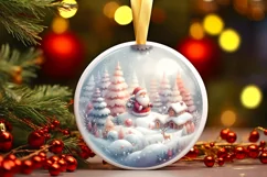 3D Winter Santa Round Ornament Sublimation PNG Product Image 1