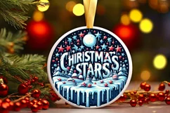 3D Winter Christmas Stars Round Ornament Sublimation PNG Product Image 3