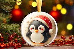 penguin Round Christmas Sticker Sublimation PNG Product Image 3