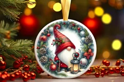 Christmas Gnome Round Ornament Sublimation PNG Product Image 3