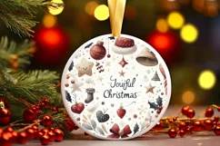 Joyful Hearts White Christmas Round Ornament Sublimation PNG Product Image 3