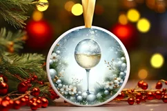 Winter Scene Champagne Round Christmas Ornament Sublimation Product Image 1