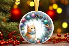 Round Christmas Ornament with Cat Sublimation PNG Product Image 3