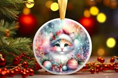 Round Christmas Ornament with Cat Sublimation PNG Product Image 1
