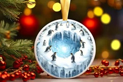 Winter Penguin Round Scene Sublimation PNG Product Image 1