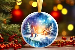 Nativity Scene Winter Round Ornament Sublimation PNG Product Image 3