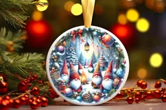 Winter Gnomes White Christmas Round Ornament Sublimation PNG Product Image 1