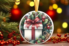 Gift White Christmas Round Ornament Sublimation PNG Product Image 1