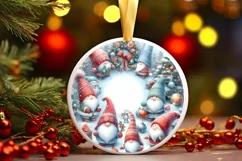 Winter Gnomes White Christmas Round Ornament Sublimation PNG Product Image 1