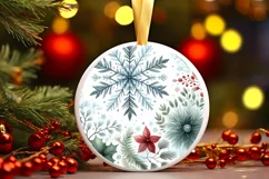 Watercolor Snow Flake Round Christmas Image PNG Product Image 1