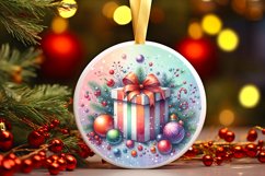 Colorful Pastel Christmas Gift Round Ornament Sublimation Product Image 3