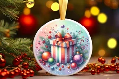 Colorful Pastel Christmas Gift Round Ornament Sublimation Product Image 3