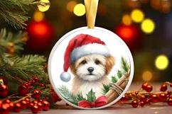 Christmas Dog Round Ornament Sublimation PNG Product Image 1