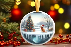 3D Winter Scene with Dog Round Ornament Sublimation PNG Product Image 3