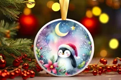 Colorful Pastel Christmas Penguin Round Ornament Sublimation Product Image 1