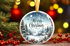 Winter Scene with Merry Christmas Round Ornament Sublimation Product Image 3