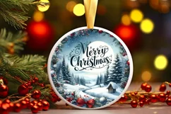 Winter Scene with Merry Christmas Round Ornament Sublimation Product Image 3