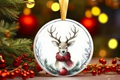 Christmas Reindeer Round Ornament Sublimation PNG Product Image 3