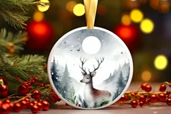 Christmas Reindeer Round Ornament Sublimation PNG Product Image 3