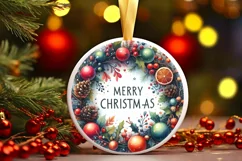 Merry Christmas Round Ornament Sublimation PNG Product Image 2