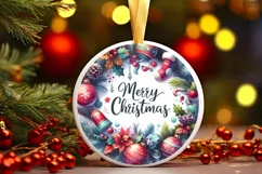Merry Christmas Round Ornament Sublimation PNG Product Image 3