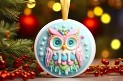 Pastel Christmas Owl Round Ornament Sublimation PNG Product Image 3