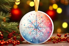 Colorful Watercolor Snow Flake Round Ornament Sublimation Product Image 3