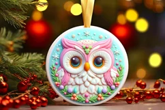 3D Martzipan Owl Round Ornament Sublimation PNG Product Image 3
