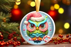 3D Martzipan Owl Round Ornament Sublimation PNG Product Image 3