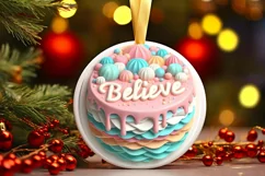 Pastel BELIEVE Round Ornament Sublimation PNG Product Image 3