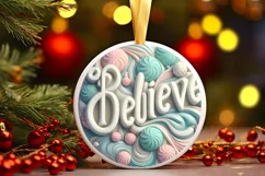 Pastel BELIEVE Round Ornament Sublimation PNG Product Image 1