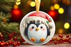 3D Martzipan Penguin Round Sticker Sublimation PNG Product Image 3