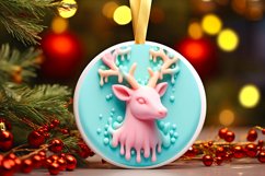 Pastel 3D Deer Round Ornament Sublimation PNG Product Image 3