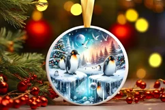 3D Winter Scene with Penguins Sublimation PNG Product Image 1